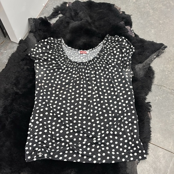 Carol Rose Black and White Polka Dot Short Sleeves Blouse Elastic Neckline XL - Picture 9 of 14